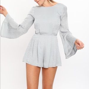Topshop icy-blue leopard flare sleeve romper